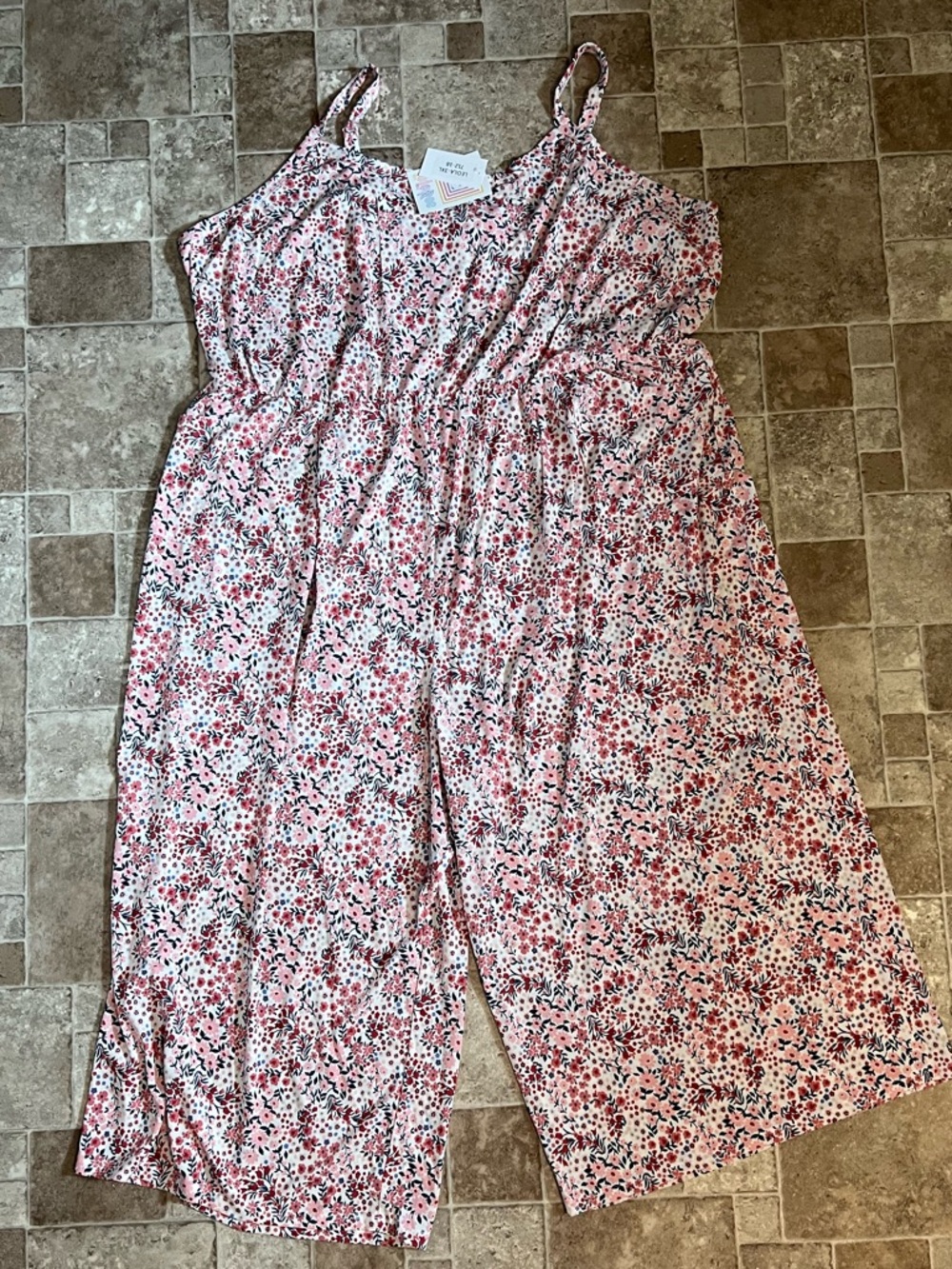 NWT 3X LuLaRoe Pink Floral Wide-Leg Cami Jumpsuit